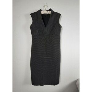 Agnes B. Paris Shawl Collar Sheath Dress Size 2 Black with White Dots Cap Sleeve